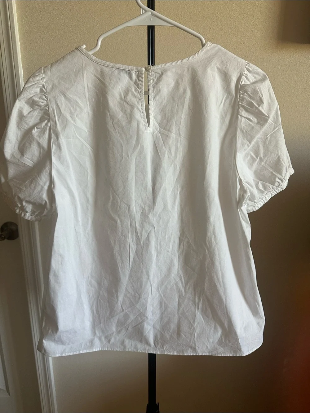 J. Crew White Short Puff-Sleeve Cotton Poplin Blouse